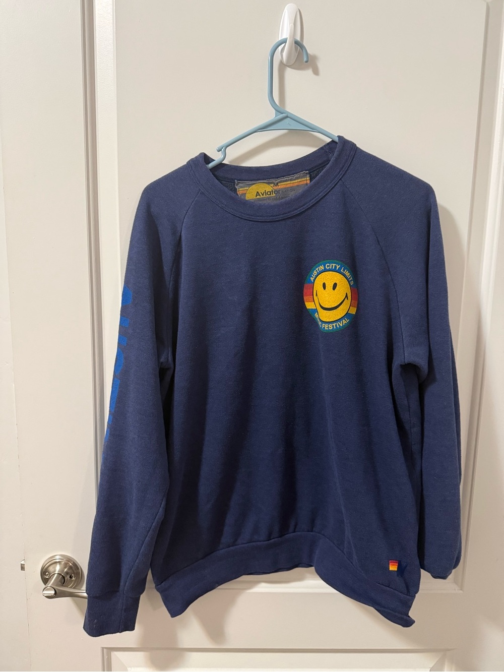 Aviator Nation Navy Crewneck with Rainbow Smiley Patch